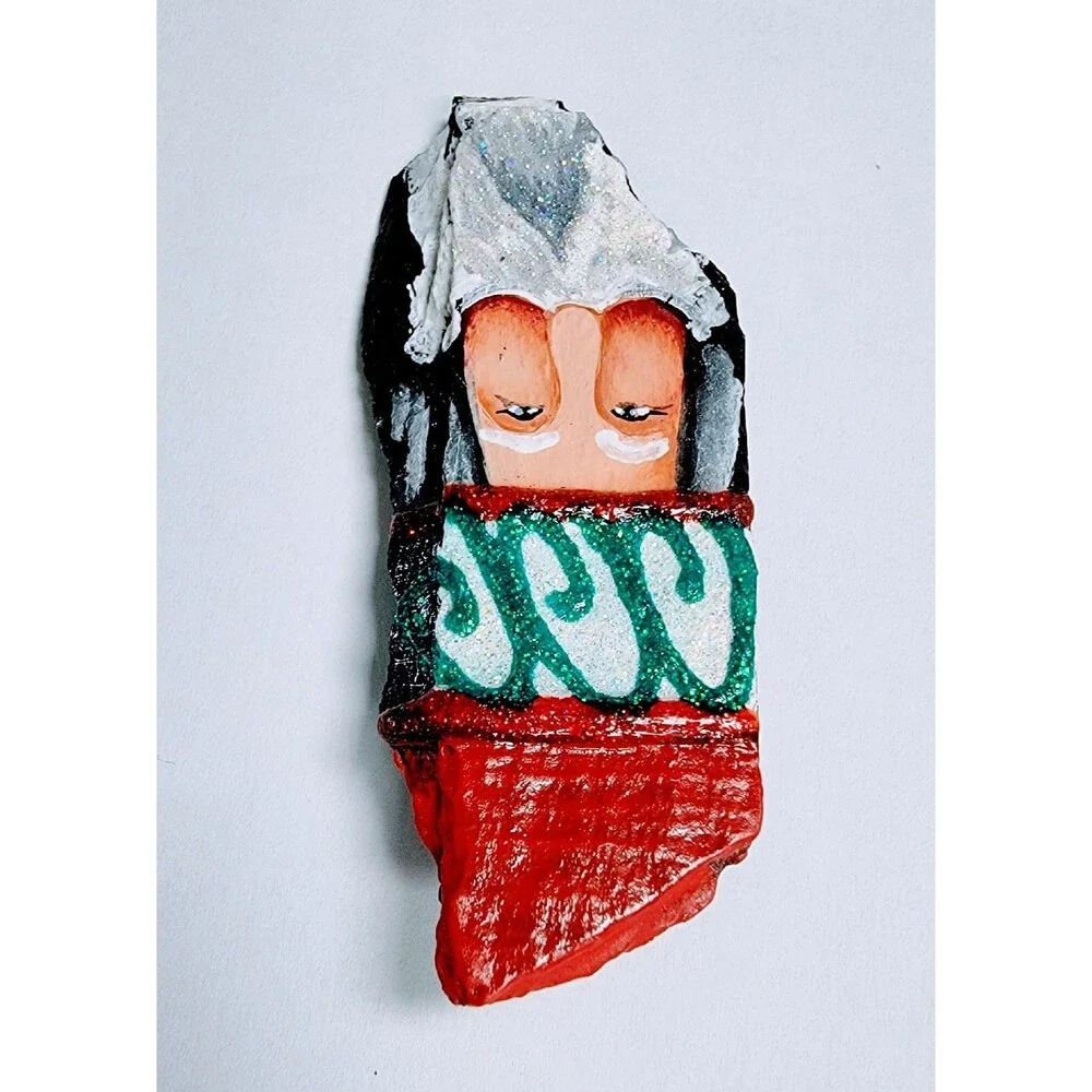 Santa Claus Brooch Pin Signed Folk Art Christmas Artisan Slate